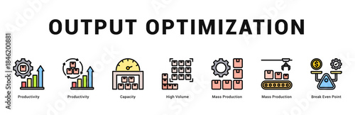 Output Optimization Modern and clean web banner illustration featuring thematic icons for visual communication