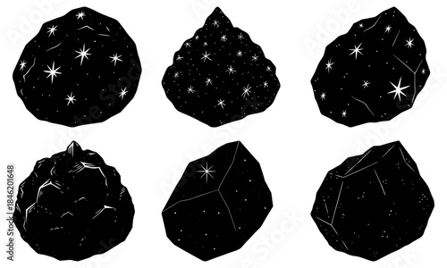 Six Irregular Shapes with Star Constellations on White Background