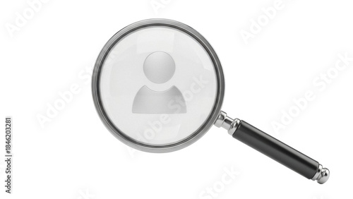 Magnifying glass with person icon PNG isolated on transparent background, search for employee or human resources concept