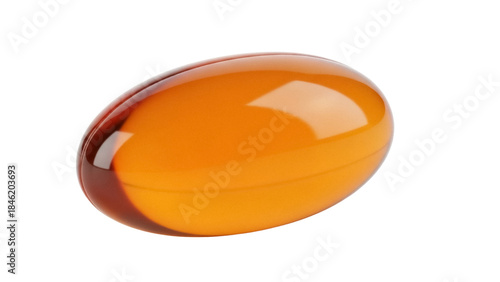 Shiny amber capsule isolated PNG, vitamin D supplement softgel on transparent background for health and wellness concepts
