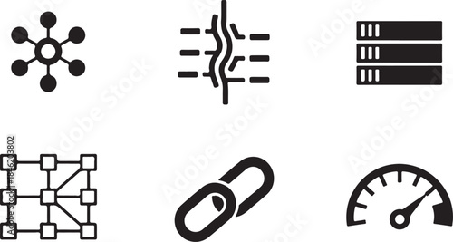 Network connection server link and speed meter icons vector illustration