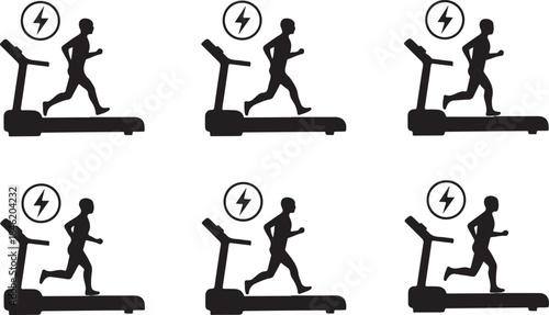 Silhouette of a Person Running on a Treadmill with Energy Symbol exercise
