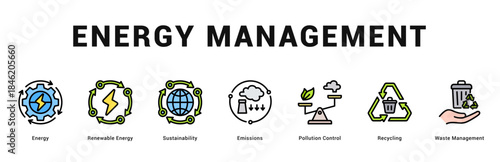 Energy Management Modern and clean web banner illustration featuring thematic icons for visual communication