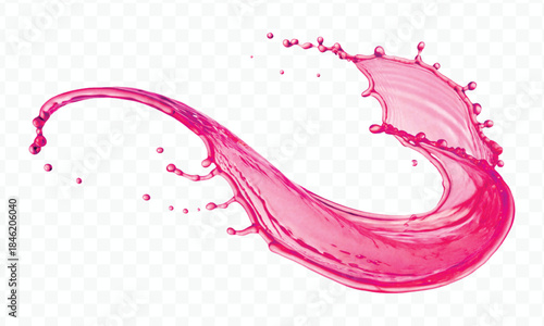 colorful juice or water splash in mid air cut and curve style isolated on transparent background