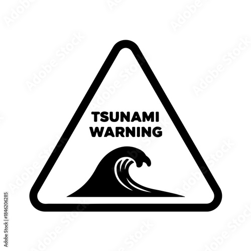 universal warning sign icon shaped as a triangle, containing a wave symbol or "Tsunami Alert" text, emphasizing immediate danger and the necessity of adhering to safety warnings