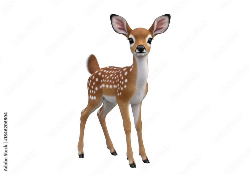 Fototapeta premium Cute spotted fawn standing isolated on transparent background
