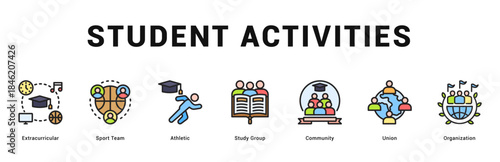 Student Activities Modern and clean web banner illustration featuring thematic icons for visual communication
