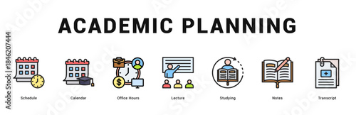 Academic Planning Modern and clean web banner illustration featuring thematic icons for visual communication