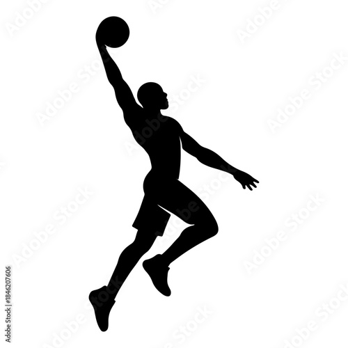 Slam Dunk Silhouette – Powerful One-Handed Jump with Bold Muscle Form