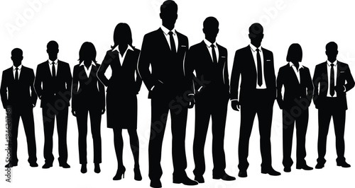 Business professionals standing together in a line in formal attire