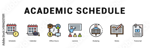 Academic Schedule Modern and clean web banner illustration featuring thematic icons for visual communication