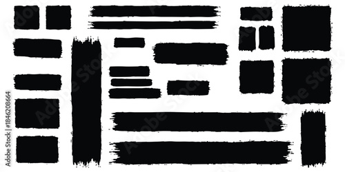 Collection of diverse grunge brush strokes and textured shapes for creative design elements