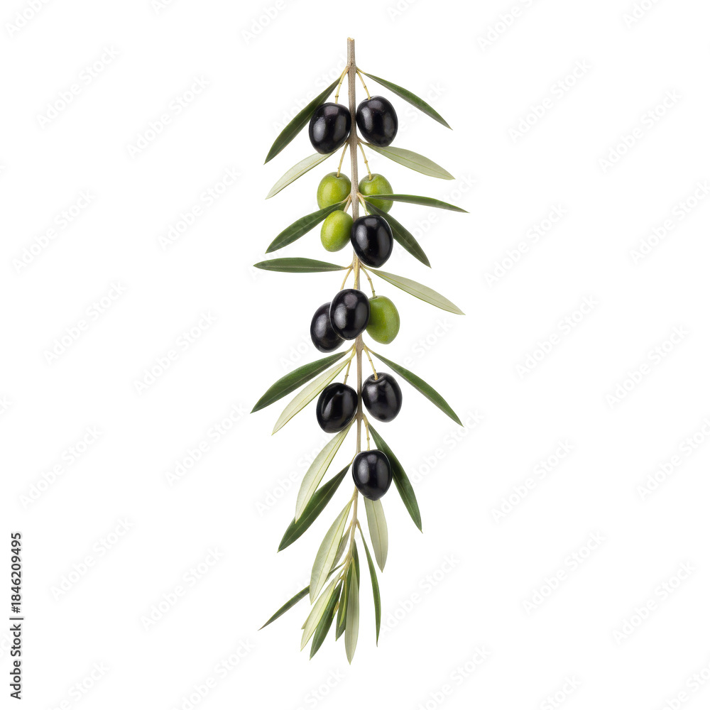 Obraz premium Fresh Olive Branch with Ripe transparent and Green Olives Isolated