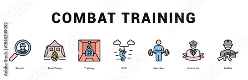 Combat Training Modern and clean web banner illustration featuring thematic icons for visual communication