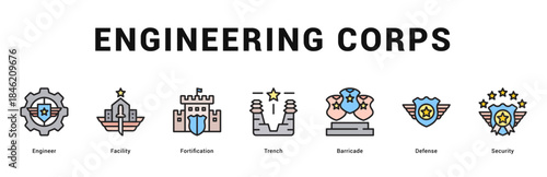 Engineering Corps Modern and clean web banner illustration featuring thematic icons for visual communication