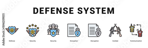 Defense System Modern and clean web banner illustration featuring thematic icons for visual communication