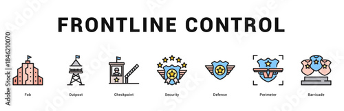Frontline Control Modern and clean web banner illustration featuring thematic icons for visual communication