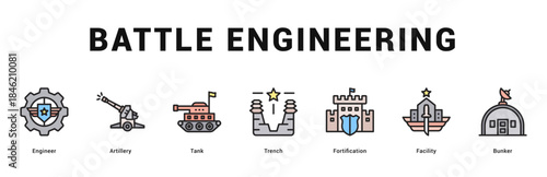 Battle Engineering Modern and clean web banner illustration featuring thematic icons for visual communication