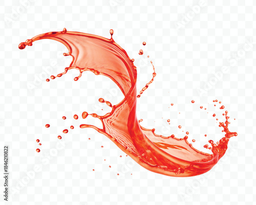 colorful juice or water splash in mid air cut and curve style isolated on transparent background