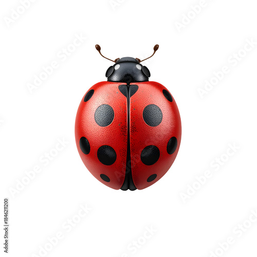 Vibrant red ladybug with black spots on transparent background
