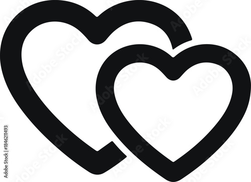 Two interlocking outline hearts icon symbol love romance valentine day vector graphic