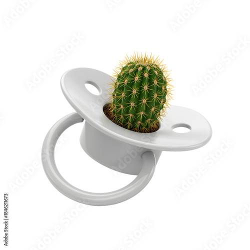 Cactus in baby pacifier on black background