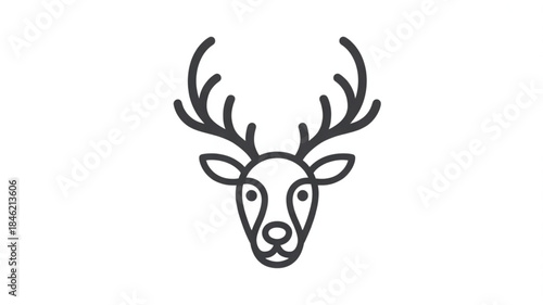 Deer head icon with antlers, minimalist vector symbol