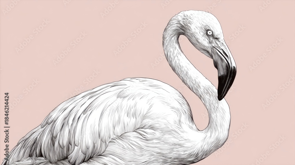 Fototapeta premium Elegant Flamingo Illustration on Soft Pink Background