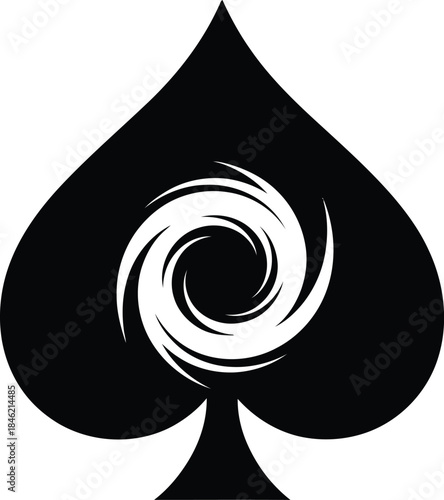 black spade playing card suit symbol with white swirl design