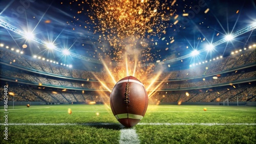 Spectacular Night Football Game  A Gridiron Showdown Under Brilliant Stadium Lights with Festive Pyrotechnics and a Crowd of Enthusiastic Fans