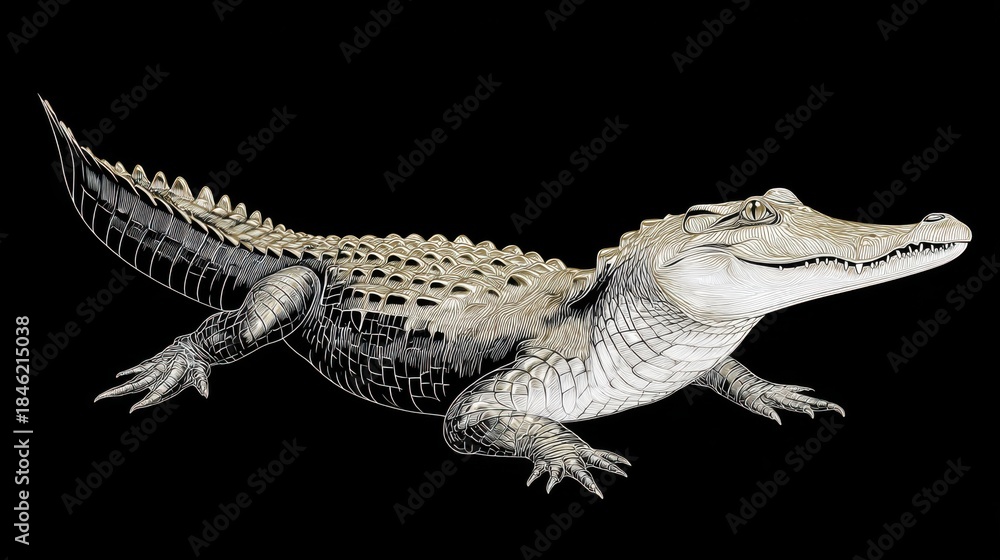 Naklejka premium Detailed Illustration of a Stylized Crocodile on a Dark Background