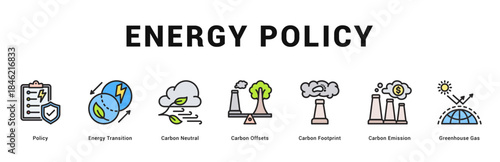 Energy Policy Modern and clean web banner illustration featuring thematic icons for visual communication