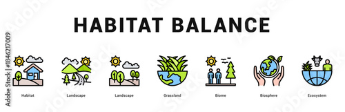Habitat Balance Modern and clean web banner illustration featuring thematic icons for visual communication