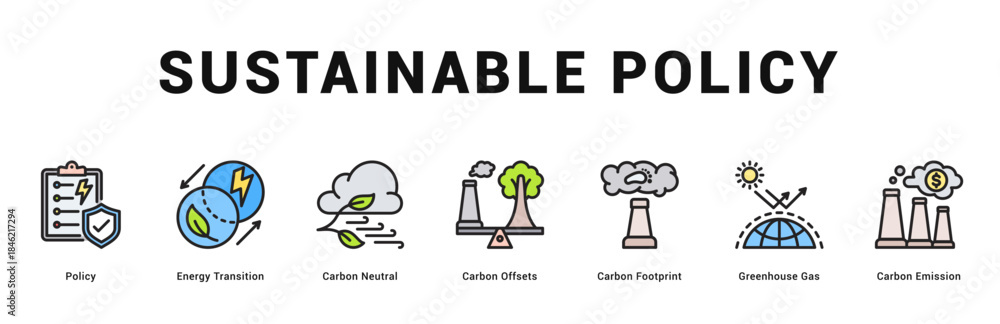 Obraz premium Sustainable Policy Modern and clean web banner illustration featuring thematic icons for visual communication