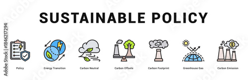Sustainable Policy Modern and clean web banner illustration featuring thematic icons for visual communication