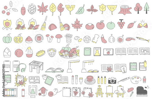 Hand Drawn Autumn Daily Life Icon Illustration Set