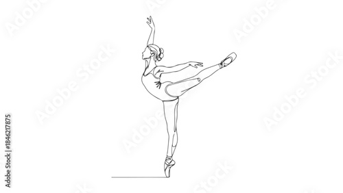 A graceful ballerina is captured in a single continuous line drawing, showcasing her elegant pose en pointe.