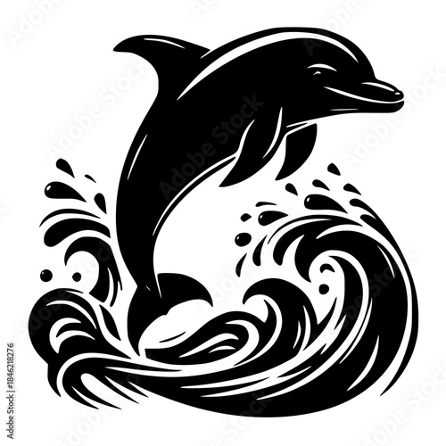 vector illustration of a silhouette of a dolphin , silhouette of a dolphin 