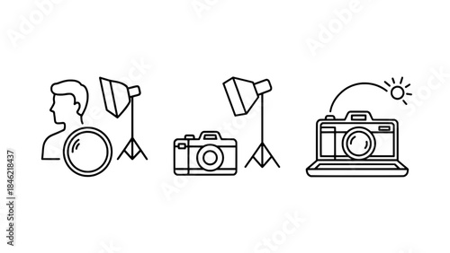 Minimalist black and white illustration showing a guitar neck with a wrench and string roll, representing instrument repair, beside two blank rectangular boxes.