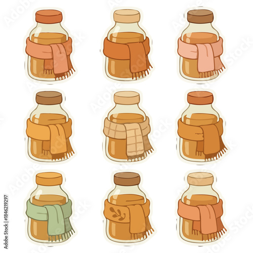 Cozy autumn bottles with scarves collection.