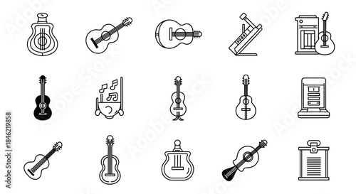 Collection of various musical instruments in simple line art style
