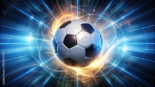 Dynamic Soccer Ball in a Futuristic Energy Field, A Vibrant Composition of Light and Motion