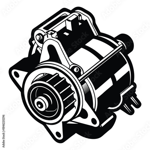 engine starter motor line art silhouette vector illustration