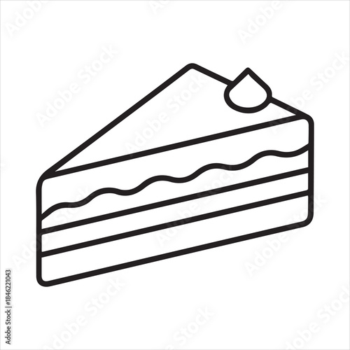 Outline drawing of a slice of cake with a topping on transparent background silhouette