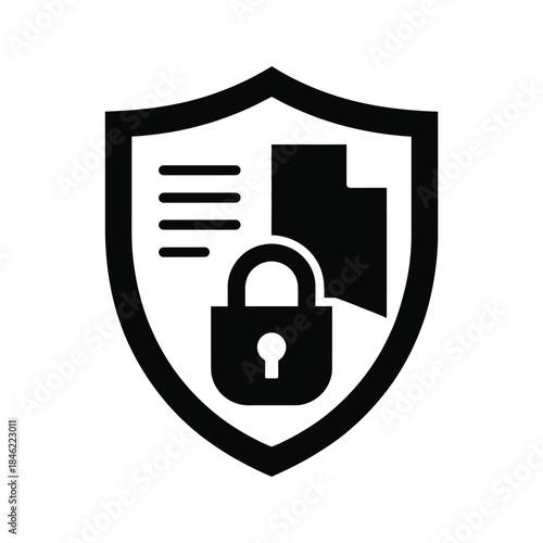 Confidential information protected by secure padlock shield representing digital privacy and cyber risk prevention technology symbol