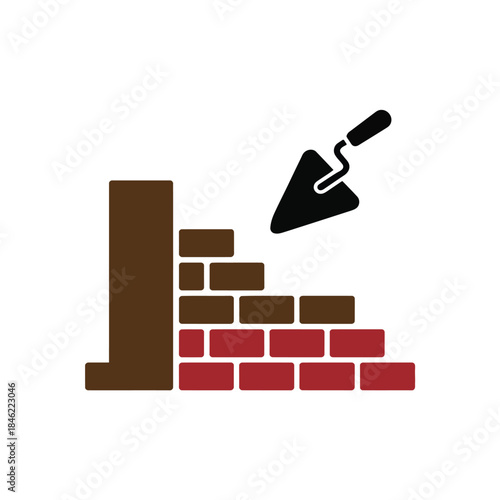 Masonry construction icon bricklaying trowel symbol building trade worker tool repair service renovation sign illustration