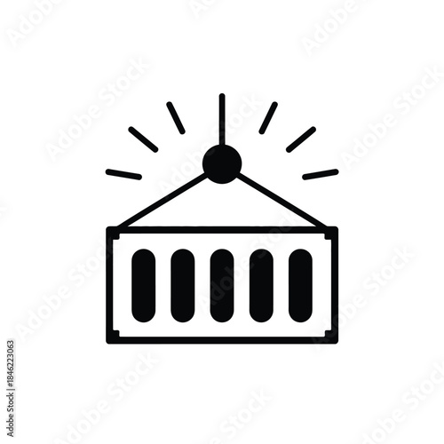 Shipping container loading transportation industry logistics icon moving cargo crate storage delivery symbol vector illustration