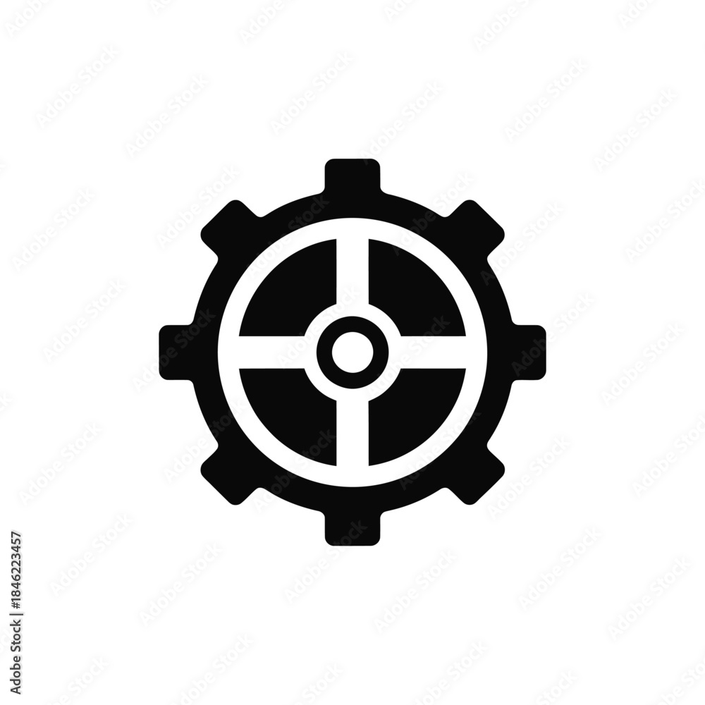 Obraz premium Mechanical settings adjustment vector icon depicting a detailed internal gear or cog wheel component for configuration and machinery operation.