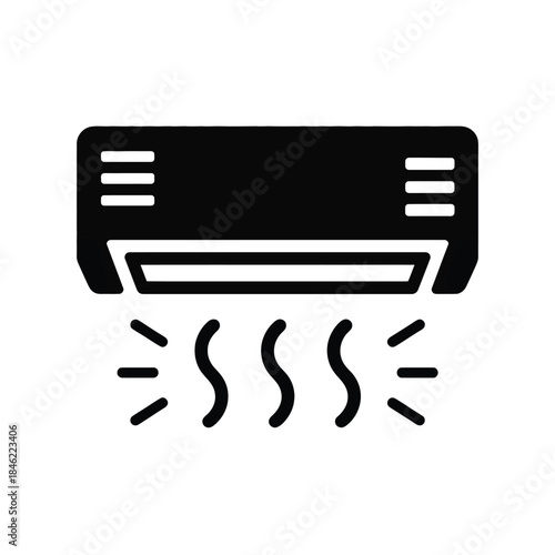 Air conditioner appliance black silhouette icon depicting cooling air flow technology climate control and comfortable indoor temperature regulation vector