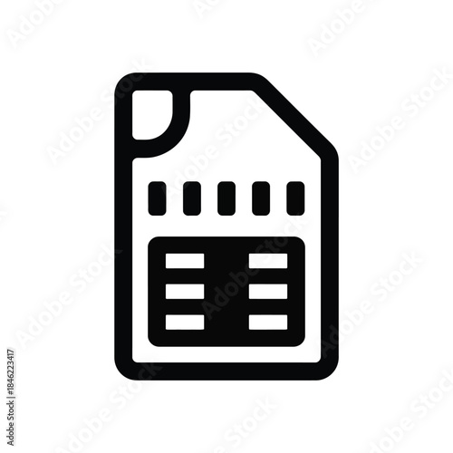 Mobile technology essential black vector icon depicting a sim card universal subscriber identity module device component for communication.